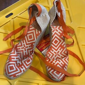 Tory Burch Orange and Cream Espadrille Sandals